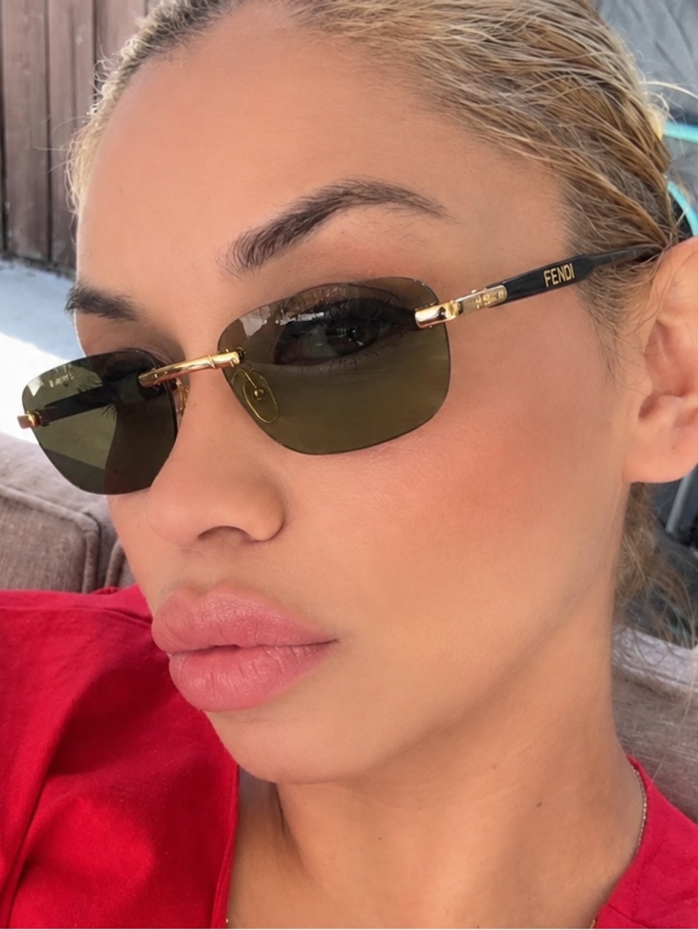 Rimless Aviator Sunglasses in Black and Gold-tone